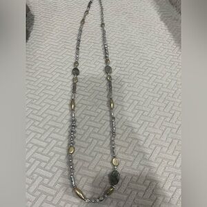 Long Silver and Gold Beaded Necklace